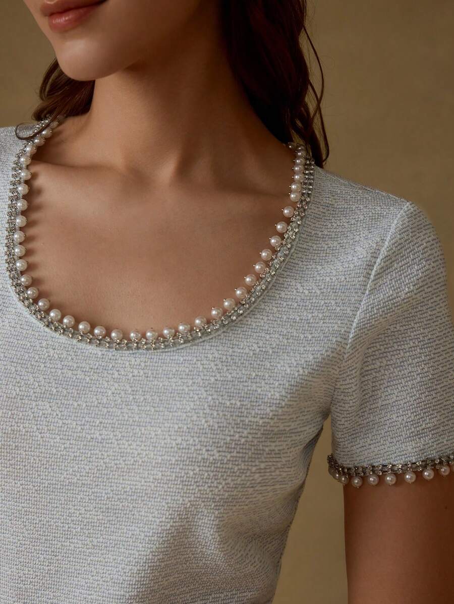 MOTF PREMIUM FAUX PEARL TRIM SHORT SLEEVE T-SHIRT