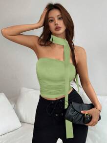 Chiquease 女士简约纯色修身抹胸和领带，夏季