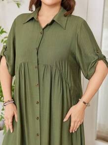 Lacomfia Vestito camicia casual con bottoni in taglie comode, manica corta, monocolore, comodo e versatile