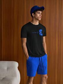 Manfinity VCAY Men Color Block Gamepad & Letter Graphic Short Sleeve Tee & Drawstring Waist Shorts - Multicolor - View 3