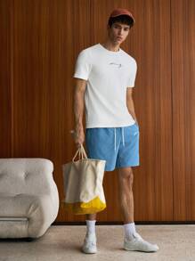 SWAVVY Hombres con estampado de letra Camiseta & de cintura con cordón Shorts