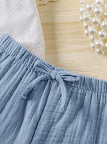 Summer Baby Girls Cute White Top And Elastic Waist Shorts Set