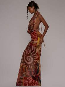 MUSERA Halterneck Cowl Extreme Plunge Front Low Back Floaty Hem Maxi Dress Spring Summer Vacation Holiday Elegant Beachwear Boho Romantic Ibiza Beach Fall Night Out Wedding Guest, Elegant, Date Night