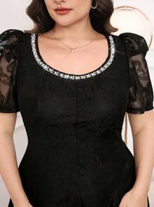 Modelyn Plus Size Simple Rhinestone Decor Dress, Fashionable & Suitable For Summer