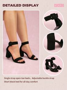 CUCCOO CURVES Plus Size Women Black Ankle Strap Sandals, Fashion Classic Wide Fit Comfortable Peep Toe High Heels For Christmas