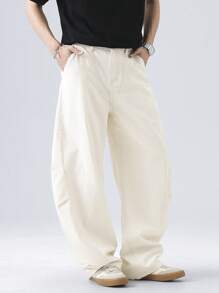 Manfinity EZcore 男士休闲阔腿口袋宽松牛仔裤，百搭 - 杏色 - 查看 1