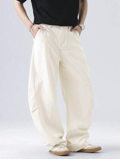 Manfinity EZcore Men's Casual Modern Apricot Denim Jeans Long Zipper Detail And Modern Casual Style