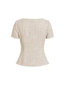 Ellevyn 女士方领简约纯色短袖上衣，优雅 - 杏色 - 查看 2