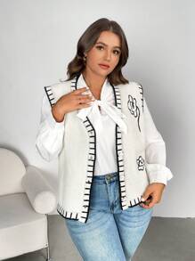 Firerie Plus Size Sleeveless Casual French Style Buttoned Floral Jacquard Pattern Loose Fit Vest/Waistcoat, Elegant School Style For Summer New Arrivals, Suitable For Beach/Holiday Wear/Shein Prive Women's Clothing