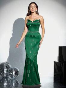 Coutiva 女士鸡尾酒会礼服，时尚夏季女士礼服生日女士生日服装女士休闲连衣裙女士礼服夏季，派对礼服 - 墨綠色 - 查看 1