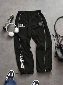 Sport MetroGents Pantalones deportivos minimalistas estampados para hombres, cómodos, ultraligeros y holgados para el gimnasio, pantalones de chándal - Negro - Ver 1