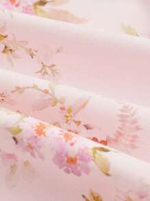 SHEIN VCAY Vestido de verano elegante de manga corta con cuello cuadrado, volantes y estampado floral