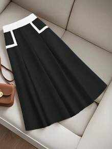 SHEIN Clasi Women Colorblock Pleated A-Line Skirt - Black - View 5