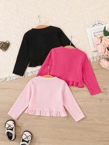 Elladie kids 3pc Baby Girl Casual Ruffle Trim Long Sleeve Jacket, Suitable For Spring & Autumn Chic For Autumn/Winter Fall - Multicolor - View 2