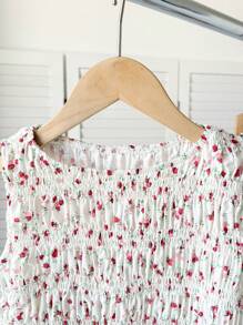 SHEIN Tween Girls' Elegant Fresh Ditsy Floral Sleeveless Ruffle Blouse - Pink - View 7