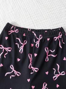 3pcs/Set Young Girl Casual Versatile New Bowknot Print Bell-Bottom Long Pants, Suitable For Matching Family, Appropriate For Summer And All Occasions Flare Pants Flare Pants Flared Leggings Cute Pants For Lounge Pants Fall Winter - Multicolor - View 7