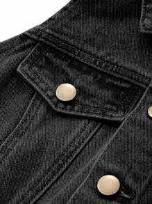 DAZY 西式无袖牛仔连衣裙，铆钉和开衩细节，返校服装 - 深灰色 - 查看 6