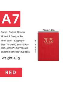 SHEIN 1PC 2025 A7 Weekly Planning Notebook Daily Schedule Mini Portable Diary PU Leather Cover English Plan Book Includes To-Do List Tasks, Expense Tracking And Organizing Meals School Supplies