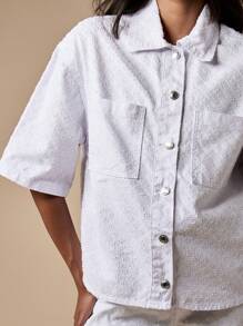 MISSGUIDED 牛仔夏季超大号纽扣衬衫夹克棉质纹理短款宽松领口节日度假装