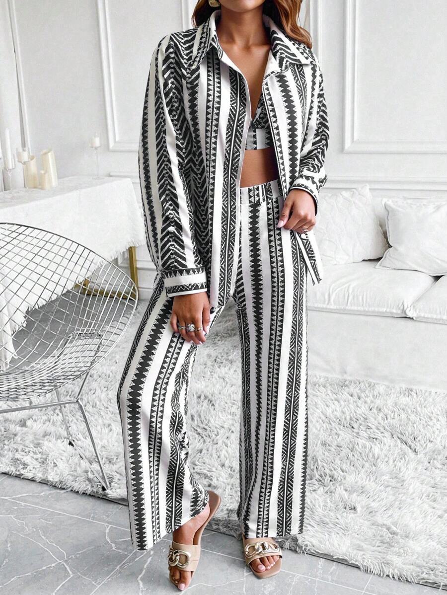 SHEIN LUNE Conjunto de dos piezas para mujer para uso diario - Multicolor - Ver 1