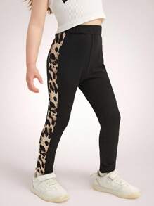 SHEIN Leap Crew Young Girl Leopard Print Leggings - Black - View 1