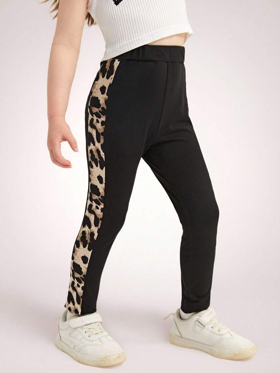 SHEIN Leap Crew Young Girl Leopard Print Leggings - Black - View 1