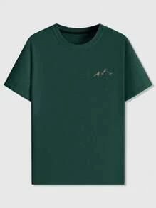 Manfinity Homme Camiseta masculina de manga curta com design minimalista, estilo urbano, cropped, caimento oversized, estilo moderno e simplista, roupa casual moderna para o dia a dia, ótimo presente para namorado, camisetas oversized para festas - Verde escuro - Ver 3
