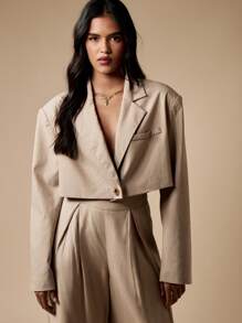 MISSGUIDED Blazer corto de raya diplomática de moda contemporánea para uso profesional de oficina, de un solo botón, para otoño, invierno y primavera