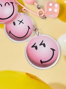 SmileyWorld® | SHEIN Trombone de porte-clés de décoration de dés en acrylique avec visage souriant - Rose bonbon - Voir 2