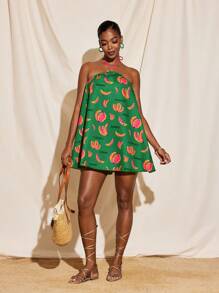 VALERIA GALIPOLI Vestido corto fluido con cuello halter sin mangas con estampado floral para mujer, ideal para verano, vacaciones y playa - Multicolor - Ver 7