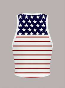 Slaydiva Independence Day Flag Striped Print Casual Plus Size Women Tank Top, Suitable For Summer 4th Of July American Flag Clothes Woman S Summer Clothes 4th Of July Outfits 4th Of July Clothes 4th Of July Women - Multicolor - View 2