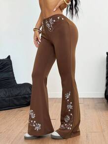 StreetHx 女式 Y2K 刺绣弹力修身喇叭裤（夏季）