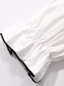 DAZY 女式休闲褶皱荷叶边长袖衬衫，秋季服装 - 白色 - 查看 10