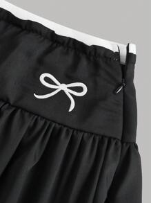 Girlism Teen Girls Black Colorblock Bow Waistband Side Zipper Skirt, Peplum School Girl Athletic Mini Skirt, Back To School