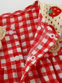婴幼儿女孩时尚格子荷叶边拼接盖袖连体衣 - 紅色 - 查看 8