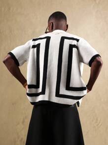 SUMWON Cardigan tricotat contemporan cu nasturi, mânecă scurtă, vară din plasă, ușor, stil Varsity, streetwear, casual, urban, modă - Alb-negru - Vizualizare 3