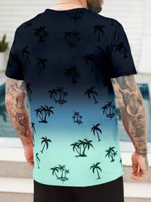 Manfinity RSRT Camiseta de hombre con estampado gradiente de palmeras y efecto tie-dye aleatorio, para vacaciones relajadas
