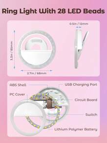 Teckwe Anneau lumineux pour selfie rechargeable, clip-on portable à 4 niveaux de réglage pour la photographie de smartphone, la vidéo, le maquillage des filles. Indispensable pour les vacances d'automne et d'hiver, le camping, les vacances. Accessoires de vacances, fournitures de camping.