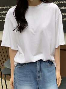 DAZY Basic Loose Casual Round Neck Women's T-Shirt, Spring/Summer - White - View 3