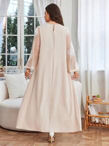 Lacomfia Plus Size Loose Arabic Embroidered Dress - Apricot - View 2