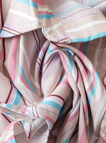 Sweetra Plus Size Women's Short Sleeve Simple Striped Fitted Casual Shirt - Brown - View 5