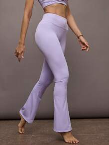 Activina Perforated Ruched Fitted Flare Leg Workout Leggings - Purple - View 1