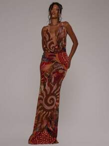 MUSERA Halterneck Cowl Extreme Plunge Front Low Back Floaty Hem Maxi Dress Spring Summer Vacation Holiday Elegant Beachwear Boho Romantic Ibiza Beach Fall Night Out Wedding Guest, Elegant, Date Night
