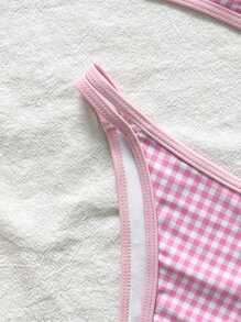 Swim Mod 2件套女士夏季格纹随机印花细肩带性感粉色比基尼套装 - 粉色 - 查看 5