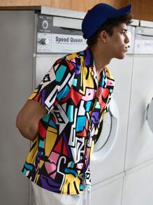 SWAVVY Men Geo Print Colourblock Shirt - Multicolor - View 7