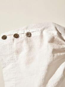 Easelle Solid Color Boho Vacation Button Accent Drawstring Casual Cotton Comfy Summer Shorts, Versatile Graduation,High Waisted Shorts - White - View 12