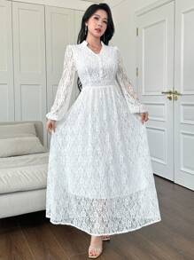 Modelyn Abito elegante con scollo a V intagliato, in pizzo elastico