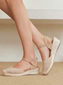 Styleloop 女士编织绳厚底坡跟凉鞋，度假风格波西米亚风复古美式西部音乐节派对厚底鞋 - 杏色 - 查看 5