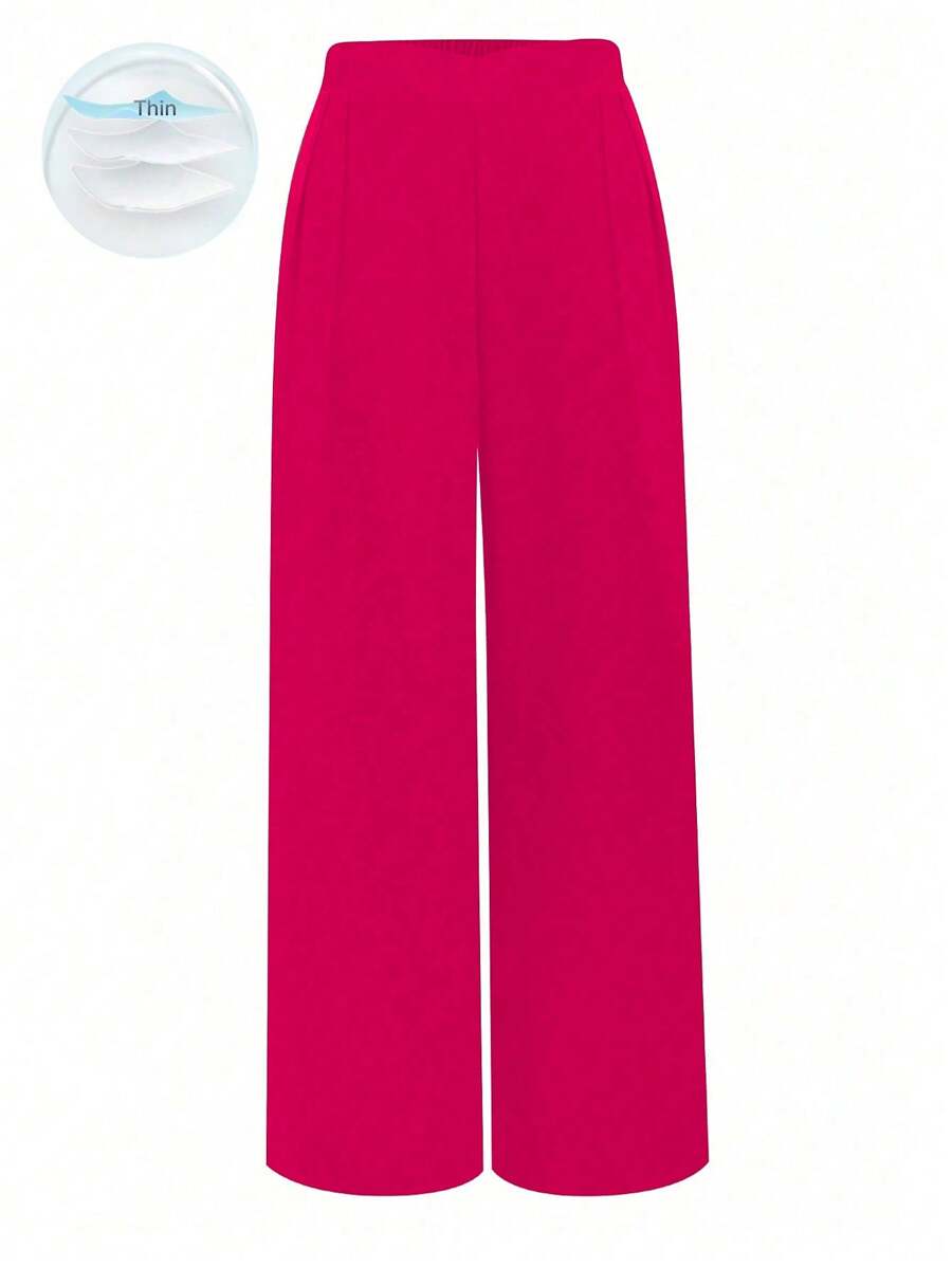 SHEIN Tall 大码女式松紧腰百搭休闲直筒宽松裤 - 玫紅色 - 查看 1