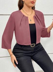 SHEIN Essnce Plus Size Women's Autumn Hollowed Costumes Thanksgiving Women Outfit Business Casual Women Fall Women Clothes Fall Women Outfits And Winter New Style Fashionable And Elegant Commuting Office Work Solid Color Red 7-Quarter Sleeve Short Jacket Jacket Blazer Women Blazers